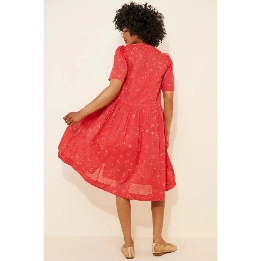 Free People Bella Mae Midi Dress Floral Buttondown Short Sleeves Cotton L 288915